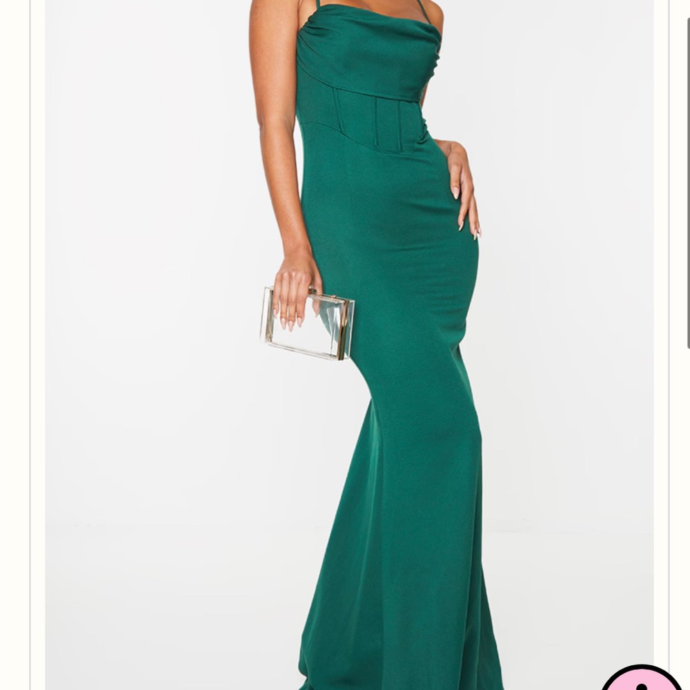 PrettyLittleThing emerald green Maxi Gown